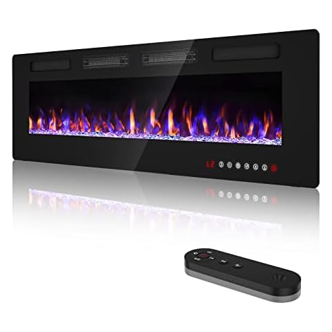 Fireplace-Electric Fireplace-Rocyis 60in Fireplace Inserts Wall Mounted-Ultra Thin Fireplace for Living Room/Bedroom, Remote Control, Touch Screen, Adjustable Flame, 8H Timer, 750w/1500w Cover