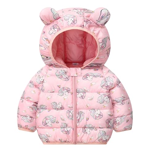 Baby Winter Mantel mit Kapuze Kinder Jacke Langarm Leicht Jacke Rosa Einhorn 1-2 Jahre