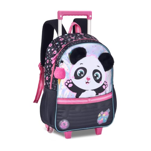 Mochila de Rodinha Panda Clio com Pompom Espaçosa