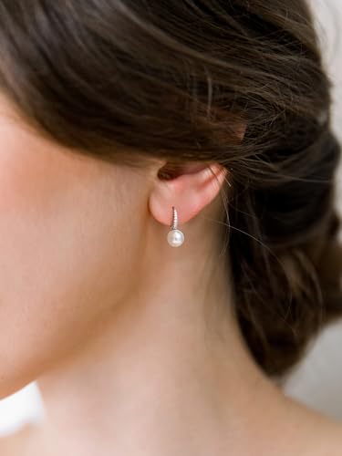 SWEETV Classical Pearl Dangle Drop Earrings for Women, Pearl Hook Earrings, Wedding Bridal Earrings for Brides Bridesmaids,Prom Jewelry Gifts2