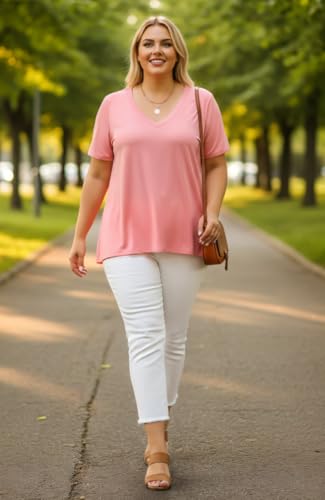 Image of ForHailey Women's Plus Size Short Sleeve Tee Shirt V Neck Basic Ladies Loose Fit T Shirt 1X-5X