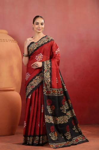 Image of TAMAIRA FASHION Mulmul Pure Cotton Saree For Woman Batik Printed |Office Wear Daily Wear Sarees For Women Without Blouse Piece