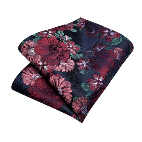 Image of DiBanGu Silk Floral Ties for Men Woven Paisley Necktie and Tie Clip Handkerchief Cufflinks Set for Party Wedding