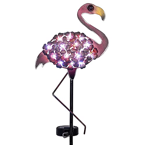 GloBrite Piquet solaire en métal à LED en forme de flamant rose - Décoration de jardin - Sculpture décorative pour terrasse, pelouse, cour, allée, décoration extérieure (flamant rose) Cover