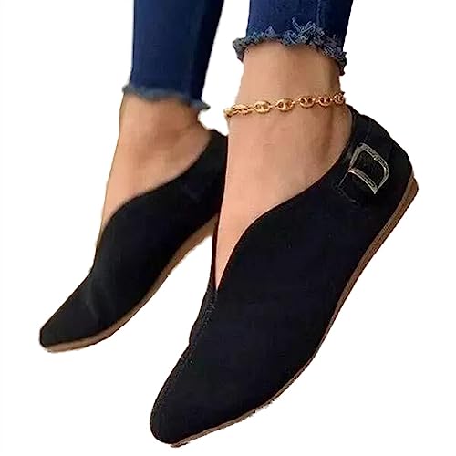 Women's Slip On Pointy Toe Loafers Comfort Low Top Suede Flat Sandals Ladies Wide Width Anti Slip Rubber Sole Loafer for Work Cocktail Sports Driving2