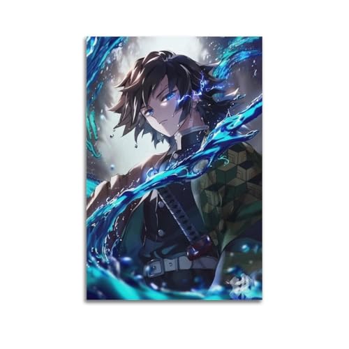熱血アニメ『鬼滅の刃』水柱・富岡義勇の壁画ポスターキャンバスの現代様式の部屋の装飾の版画掛かる絵画室内装飾の家のアートワーク08x12inch(20x30cm)