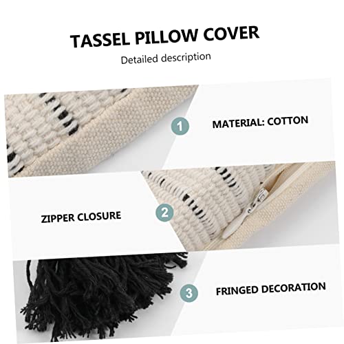 Housse de coussin coton marocain à pompons déco géométrique bohème chic pour lit et fauteuil