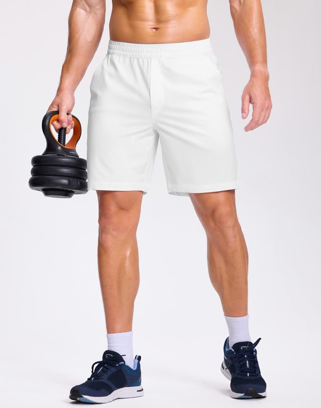 Image of GGJ Men's Lightweight Athletic Shorts with 2 Zipper Pockets 7 inch /9 inch /5 inch Gym Workout Running Quick Dry Tennis Shorts for Men