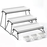 Dafuceramic 3-Tier Serving Stand, 13 Inch Porcelain Tray with Collapsible Metal Stand