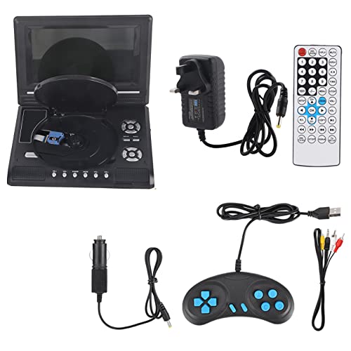 Lecteur DVD Portable de 8,2 Pouces avec écran Pivotant HD de 7 Pouces, Batterie Rechargeable Intégrée, Support CD/DVD/Carte SD/USB, Télécommande, Chargeur de Voiture (Prise UE)