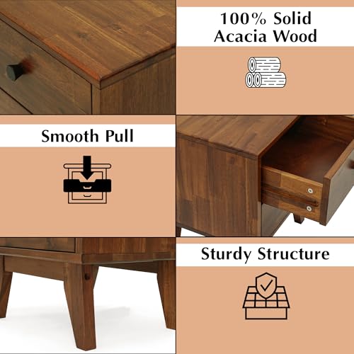 Image of Acacia Silvia Nightstand with 2 Drawers, Solid Wood Bedside Table, Table with Storage Drawers for Bedroom, Bedside End Table with Drawer and Storage Space, Chocolate