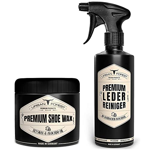 Schuhpflege SPARSET | Schuhwachs 250ml + Leder Reiniger 500ml | Premium Leder Pflege farblos mit echtem Bienenwachs & natürlichem Avocado-Öl zur Pflege & Reinigung in Profi-Qualität | URBAN Forest