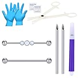 JIESIBAO Industrial Piercing Kit,14G Industrial Barbell with 12G Piercing Needles Piercing Clamps Surgical Steel Cartilage Earrings Industrial Piercing 1 1/2'(38mm) Bar Length