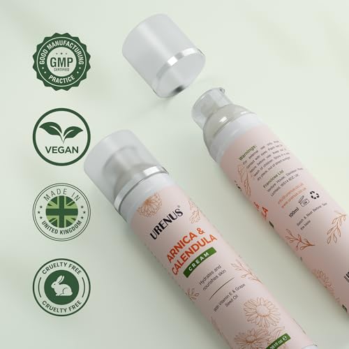 Urenus Arnica and Calendula Cream, Hydrating Botanical Skin Moisturizer with Vitamin E and Grape Seed Oil, Lightweight Soothing Body Cream, 3.38 fl oz