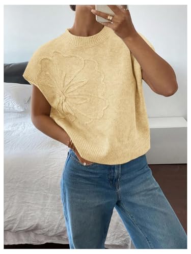 Image of SOLY HUX Women's Short Sleeve Sweater 3D Floral Sweaters Pullover Tank Tops Knit Vest Trendy Fashion Clothing