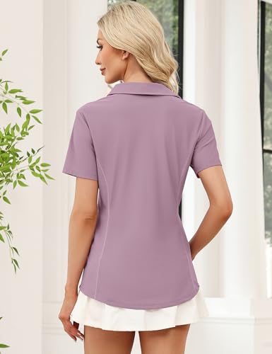 Image of LOMON Women's Short Sleeve Athletic Polo Shirt High Performance Stretch Quarter Zip Top for Golf Tennis