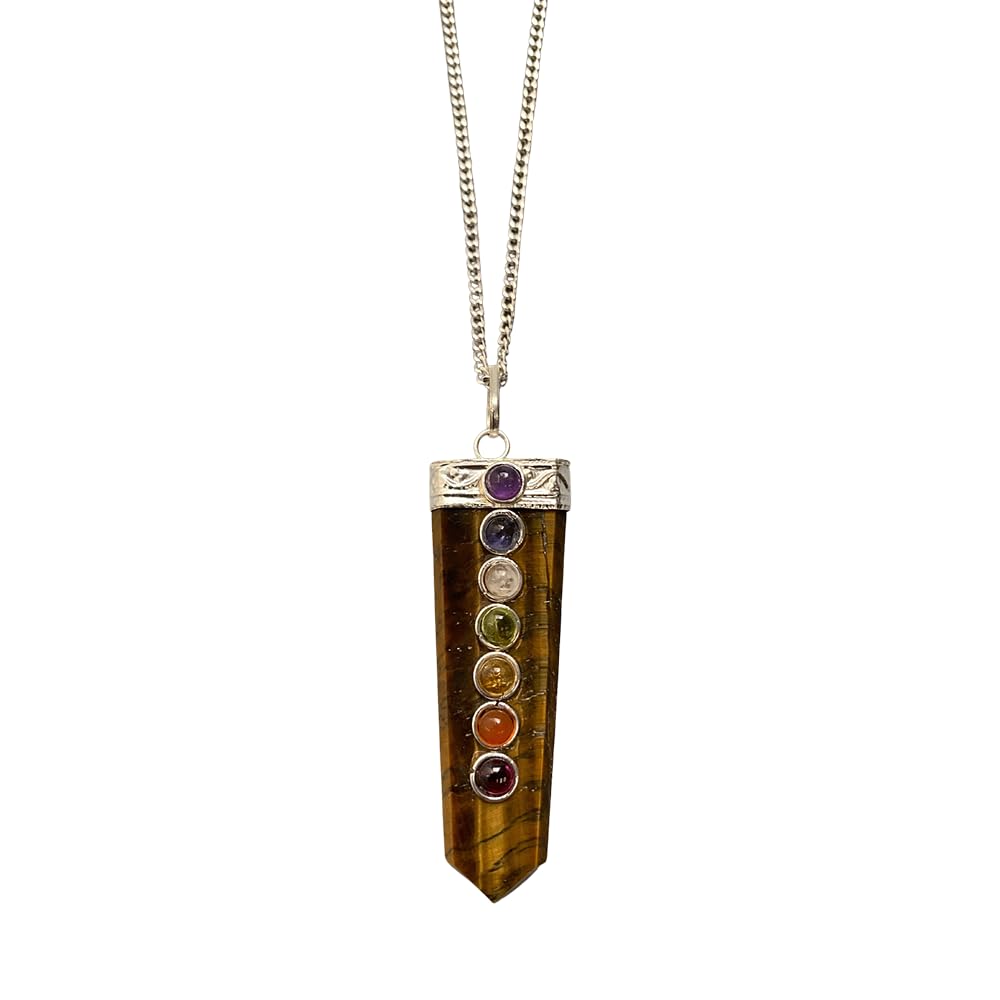 VIE 7 Chakra Flat Pendant, Silver Chain, 5x1.5cm