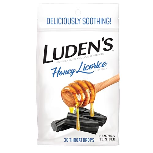 Ludens Sore Throat Relief Lozenges for Minor Everyday Irritation & Dry Mouth Honey Licorice Flavored Drops 30 Count