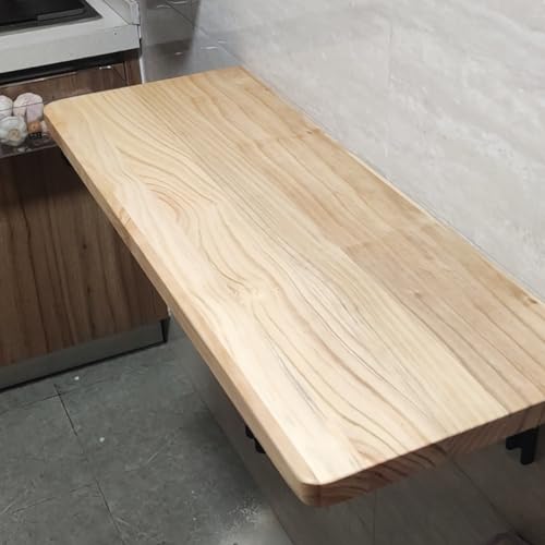 Mesa de pared plegable de madera maciza que ahorra espacio, escritorio suspendido con soportes triangulares, esquinas redondeadas para mayor seguridad, perfecto para la oficina en casa o espacios