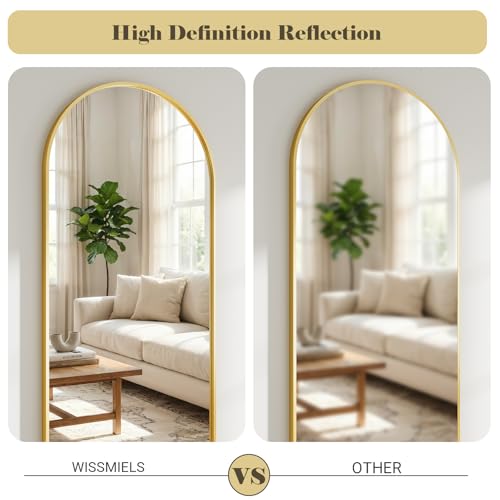 Image of Oversized Full Length Mirror, 41 inchx81 inch Arched Floor Mirror Large Full Length with Stand, Room Decor Big Full Body Mirror with HD Tempered Glass Aluminum Frame for Bedroom Living Room, Gold