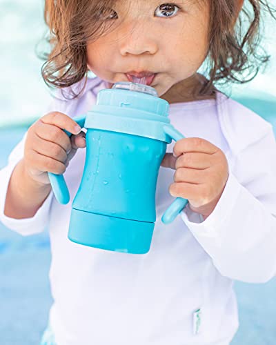 Green Sprouts Sprout Ware Plant-Plastic Sip & Straw Cup, Includes Sippy & Straw Spouts, Easy Grip Handles, Gray #TOP6