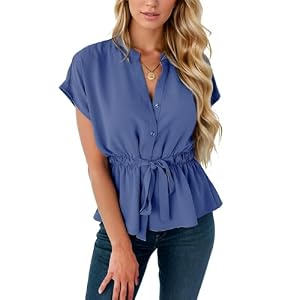 Womens Button Down Blouses Casual Peplum Summer Tops Dressy Work Blouse
