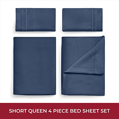 Image of Mellanni RV Short Queen Sheets - 4 PC Iconic Collection Bedding | Hotel Luxury, Extra Soft, Cooling Bed Sheets - Deep Pocket up to 10 inch (RV /Short Queen, Navy Blue)