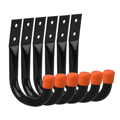 Folpus ガレージ収納フック 6個セット 頑丈 実用的 多目的 金属製 壁掛けフック ハンガー バスケット 自転車 ガーデン 倉庫用, Orange