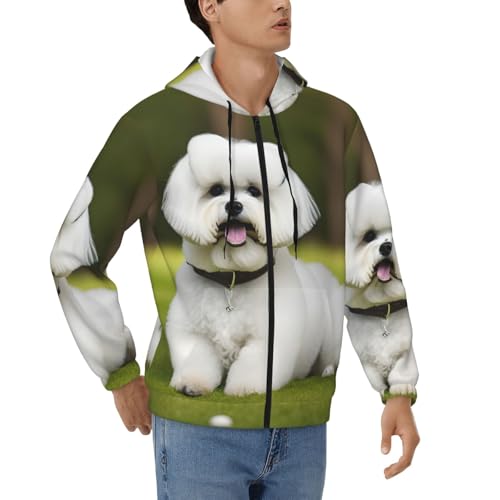 Sweat à capuche zippé homme motif bichon frisé idéal pour les sorties décontractées