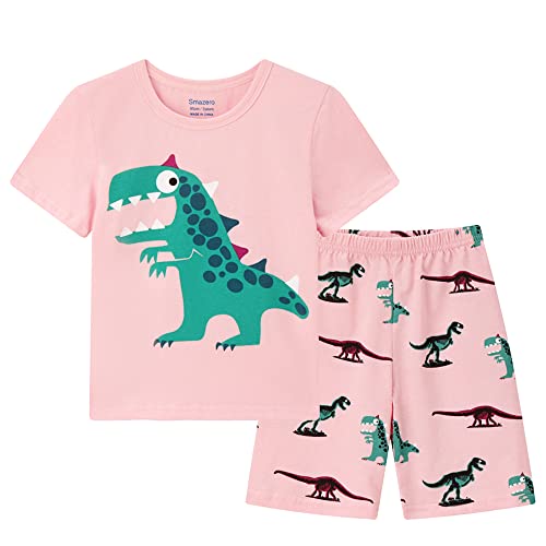 Pijama de dinosaurio para niñas pequeñas, conjunto de pijama corto de verano, pijama de algodón, regalo de dinosaurio para niñas de 3 a 8 años, rosa, 5 años Cover