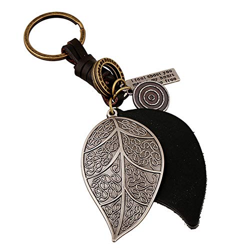 Funny live Alloy & Large Leaf Keychain Vintage Leather Braided Key Chain Genuine Leather Keychain Decorative Pendant for Men and Women Keys