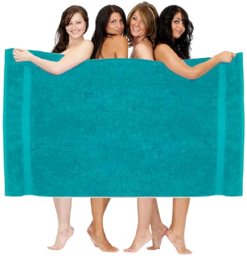 Draps de bain extra larges (150 x 200 cm) XXXL - 100 % coton égyptien ultra doux - 600 g/m² - Très absorbant - Bleu sarcelle/turquoise