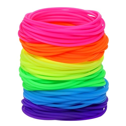 Penta Angel Silicone Jelly Hair Tie Bracelet 60Pcs Adult Size Retro Solid Neon 80s Style Costume...