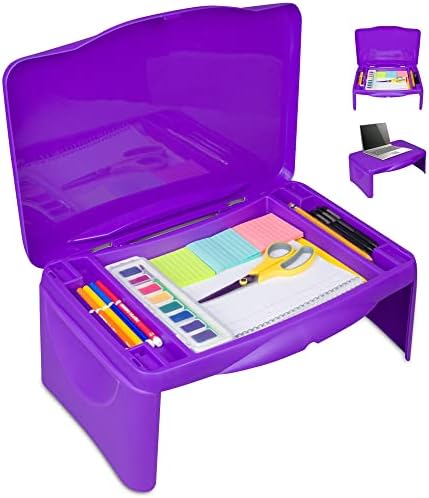 Purple Folding Lap Desk - Foldable Table for Work, Study, Gaming, Arts, Crafts, School - Collapsible Laptop Tray with Storage Compartment - Portable Writing Station for Kids, Adults
