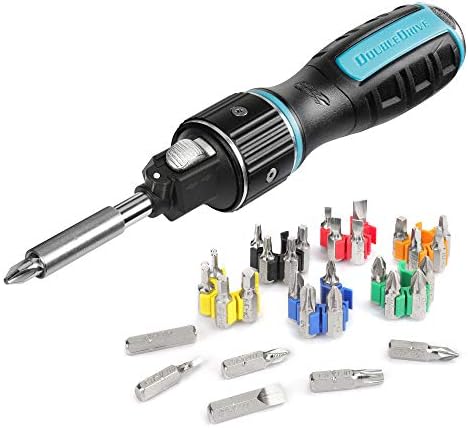 DOUBLEDRIVE Ratcheting Screwdriver Set - 2X Faster, 37-piece Magnetic Multi-bit Screw Drivers, Slotted/Philips/Pozi/Torx/Hex/Square, Repair Tool Kits for Laptop, PC, Furniture, DIY Hand Work