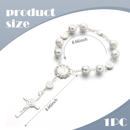Tesnaao 2 PCS Car Interior Rearview Mirror Decorative Pendant, 0.39\" Rosary with Tori Cross Bead Hanging Pendant Bead String, Multi-Purpose Personalized Fashion Accessories, for Most Cars (White)