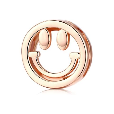 NINGAN Smile Face Rose Gold Charm 925 Sterling Silver Charms Fit Reflexion Bracelets and Necklaces Cover