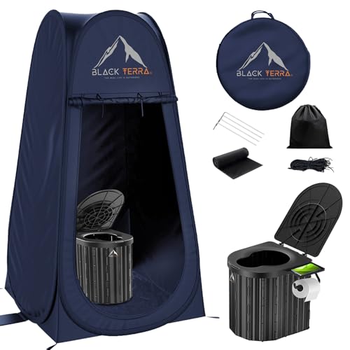 black terra Portable Toilet for Adults Portable Toilet for Camping & Shower Tent for Camping Privacy Outdoor Bathroom Tent XL Portable Toilet Set for Adults (Blue)