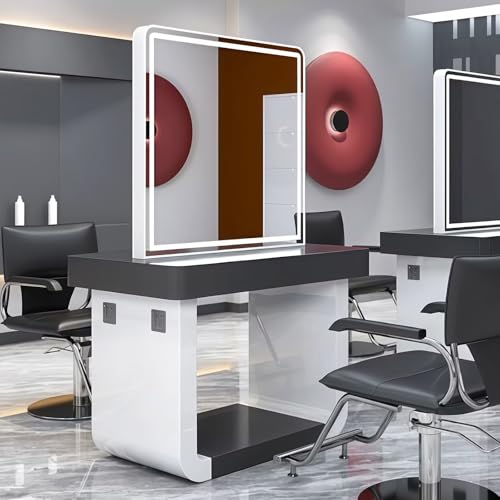 Double-Sided Salon Station with LED Mirror