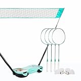 ENOVI EasyGo Badminton Set with Net, 4 Rackets, 4 Shuttlecocks, Portable Storage Box, for Backyards, Outdoor Games, Yard Games