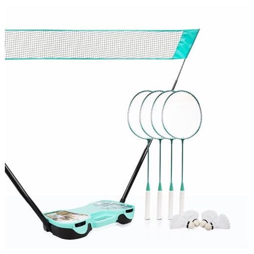 ENOVI EasyGo Badminton Set, Badminton Sets for Backyards, with Net, 4 Racket, 4 Birdies, Portable Storage Box