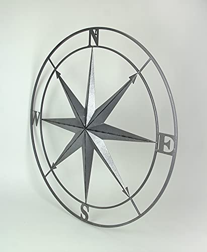 Galvanized Zinc Finish Metal Indoor/Outdoor Nautical Compass Rose Wall Décor Art Hanging 36 In. #TOP1