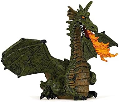 Papo 39025 Green winged dragon with flame ENCHANTED WORLD Figurine, Multicolour