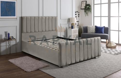 Rapyal Velvet Upholstered Panel Bedframe with Optional Ottoman Storage – Modern Design, Multiple Sizes & Colours (Silver, Super King)