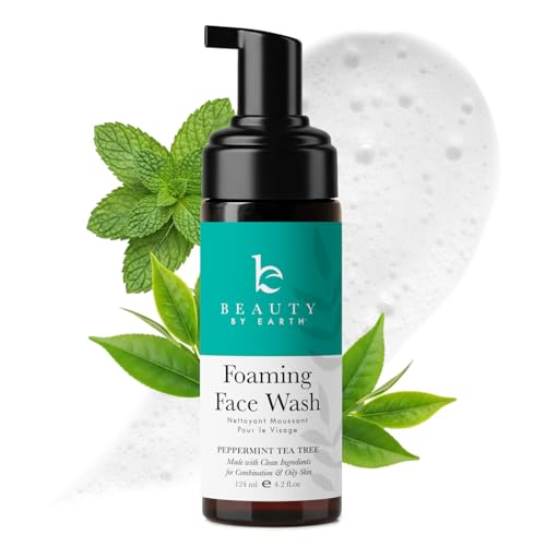 Beauty by Earth Foaming Face Wash Cleanser – Gentle, Non-Toxic Daily Facial Wash for Sensitive & Oily Skin, Natural & Organic Ingredients, Made in USA
