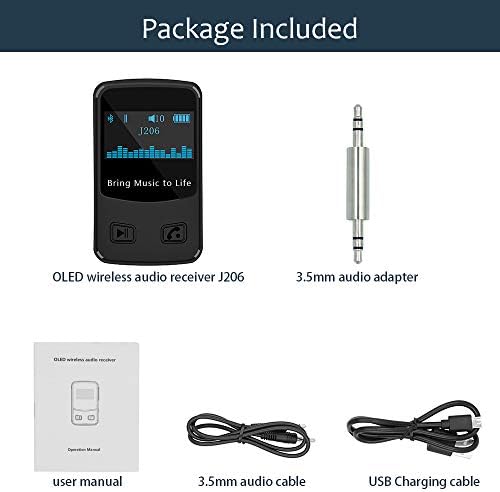 iDIGMALL Bluetooth 5.0 Music Receiver for Car, Wireless Audio Adapter w/ Display Screen for Home Stereo/ Wired Speaker, 12H HiFi Music Play Time 3.5mm Port, Noise Cancellation Mic for Hands-free Calls