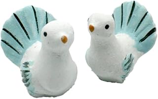 Melody Jane Dollhouse White & Blue Turtle Doves Pair Miniature Pet Bird Garden Accessory