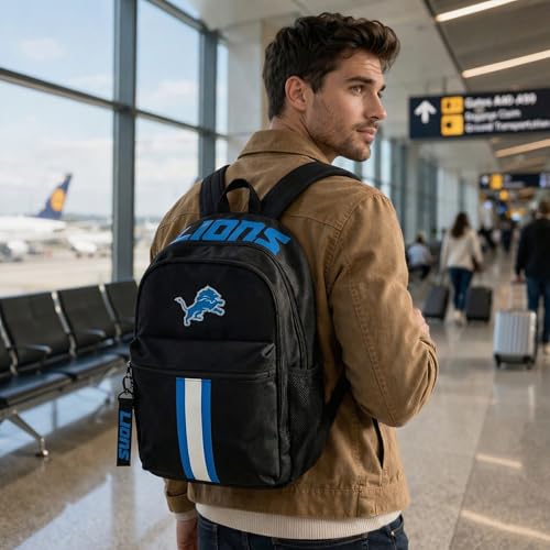 Image of NFL Detroit Lions Backpack - Triple Stripe Wordmark Design with Keychain