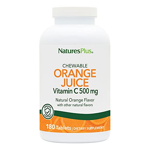 NaturesPlus Orange Juice - 180 Chewable Tablets - 500 mg Vitamin C - High-Potency Immune Support Supplement, Antioxidant - Gentle on Stomach - Vegan, Gluten Free - 180 Servings