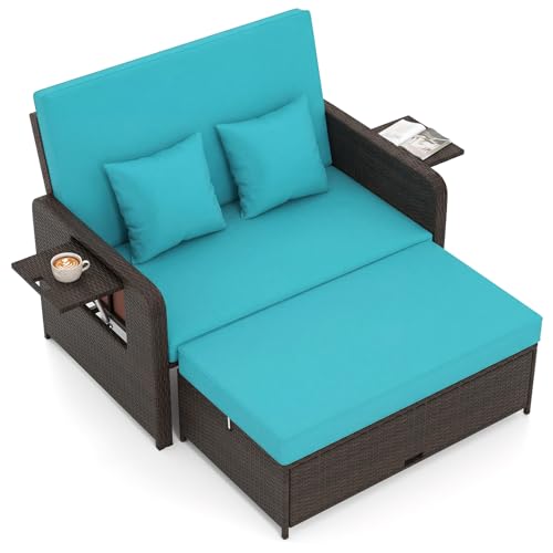 Tangkula Patio Rattan Daybed with Adjustable Backrest